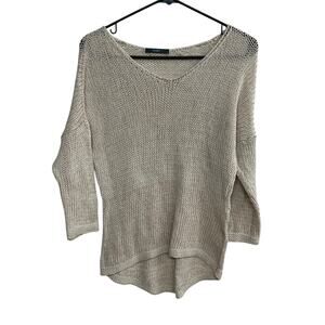 Coastal grandmother open knit sweater Tart beige effortless chic size M